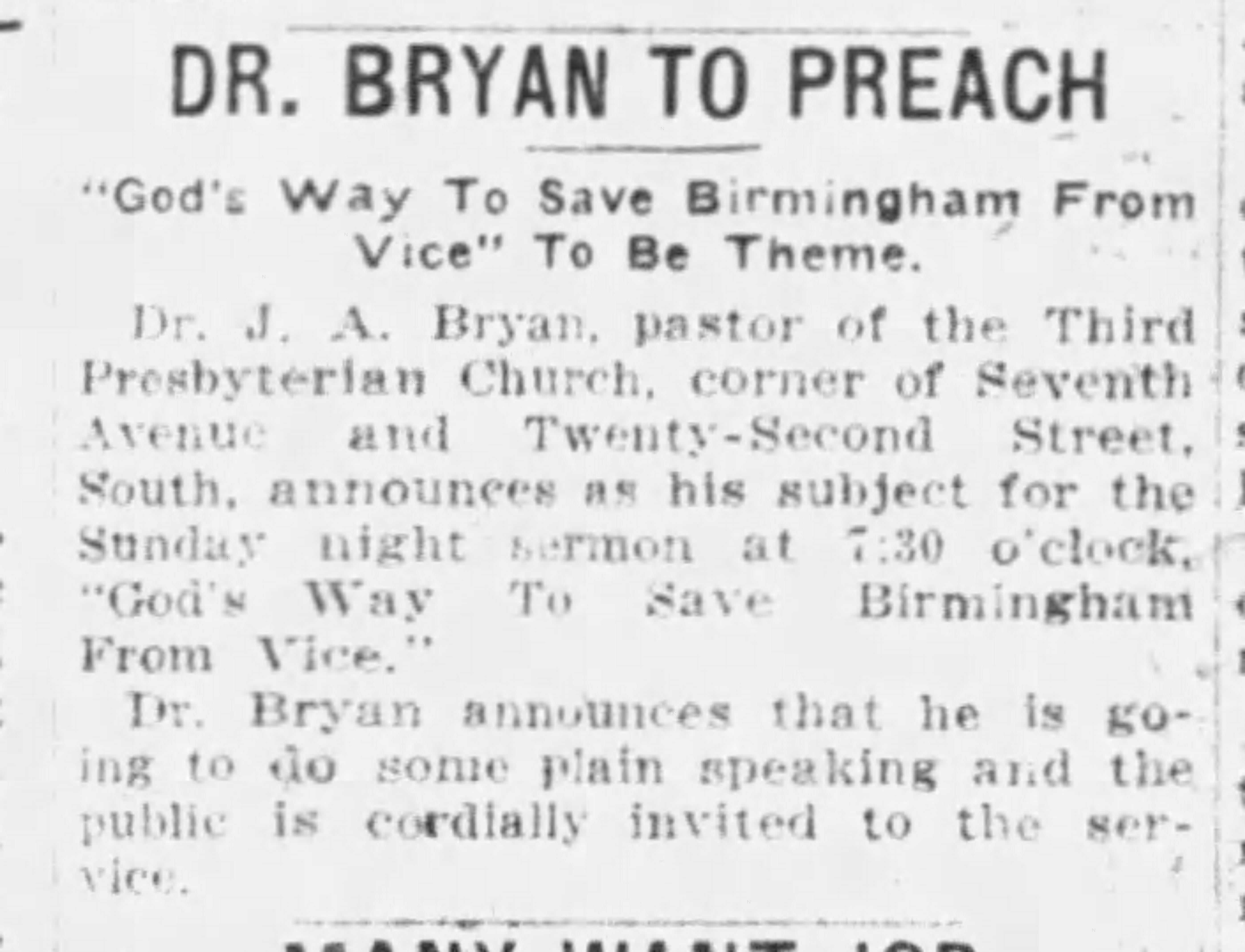 Dr. Bryan To Preach: 